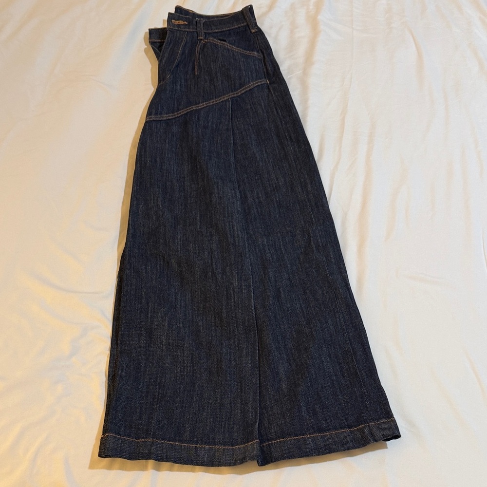 Anthropologie Pilcro Wide Leg Pleated Dark Blue Denim Jeans